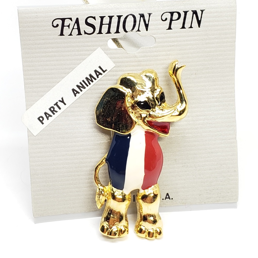 Patriotic Party Animal Republican Elephant Pin Red